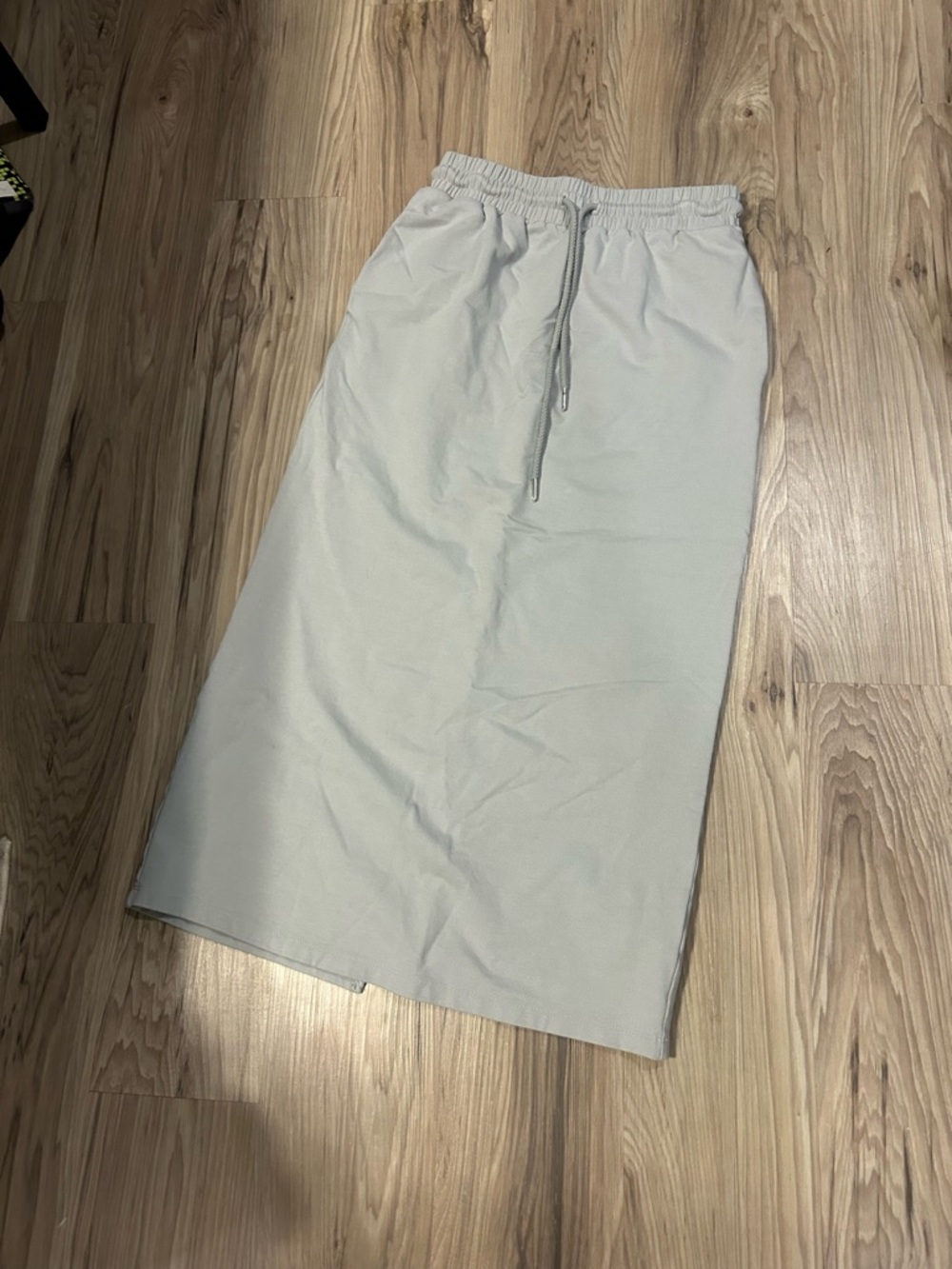 Light Gray Drawstring Midi Skirt with Elastic Waist